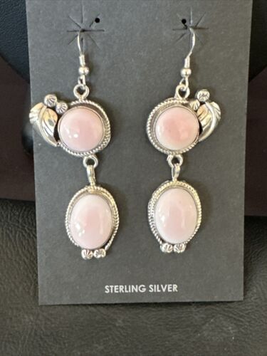 Navajo Pink Conch Shell Dangle Earrings | Sterling Silver | Authentic Native American Handmade | 17198