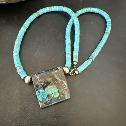 Navajo SpiderWeb Turquoise Heishi Pearls Necklace | Sterling Silver | 20" | Authentic Native American Handmade | 17092 - Masha USA