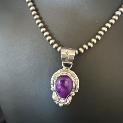 Navajo Purple Sugilite Pendant with Pearls | Sterling Silver Necklace | Authentic Native American Handmade | 15452