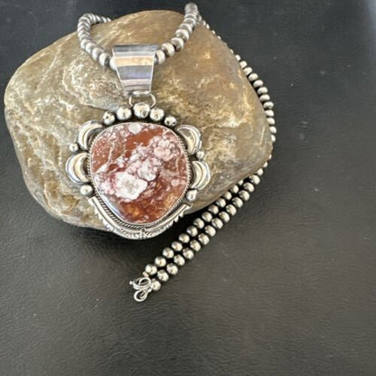 Navajo Wild Horse Turquoise Pendant Necklace | Sterling Silver | Authentic Native American Handmade | 17113