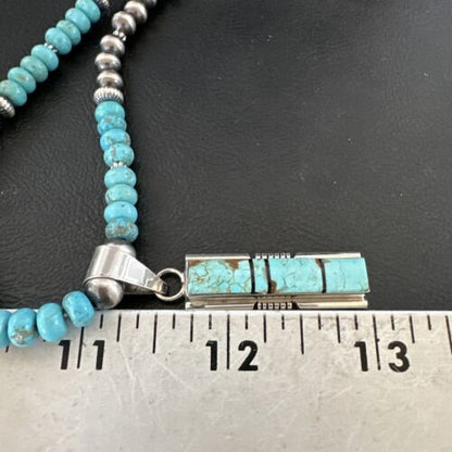 Turquoise #8 Inlay Pendant Necklace | Navajo Sterling Silver | Authentic Native American Handmade | 17057