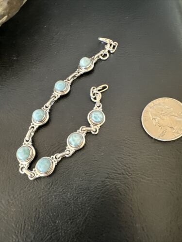Navajo Blue Larimar Link Bracelet | Sterling Silver | 8" | Authentic Native American Handmade | 16080