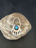 Bearpaw Kingman Turquoise Keyring | Navajo Sterling Silver | Authentic Native American Handmade | 14875