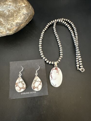 Navajo Wild Horse Necklace Pendant and Earrings Set | Sterling Silver | Authentic Native American Handmade | 15739