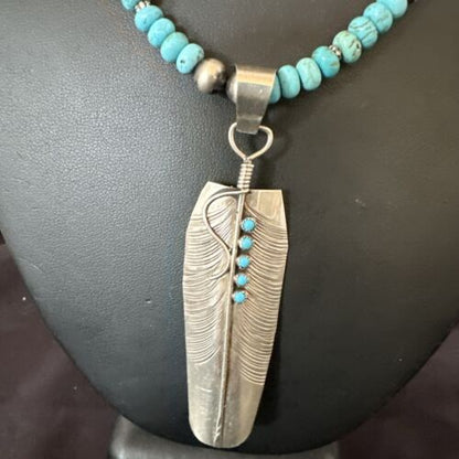 Men's Feather Turquoise Pendant | Navajo Sterling Silver Necklace 21" | Multi-Stone | 17445