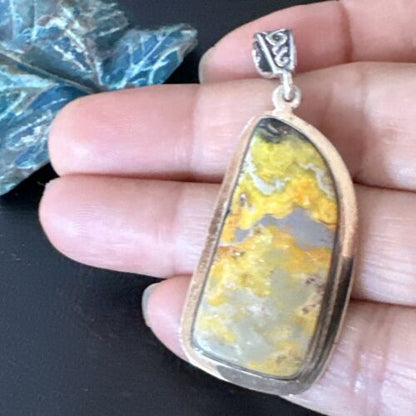 Navajo Bumblebee Jasper Pendant Necklace | Sterling Silver | Authentic Native American Handmade | 15965
