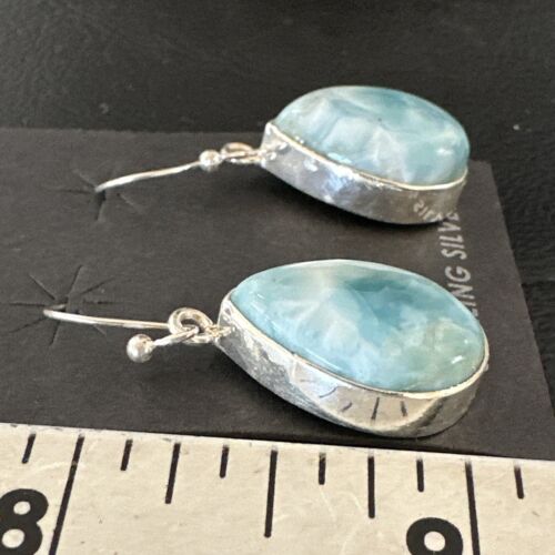 Navajo Blue Larimar Dangle Earrings | Sterling Silver | Authentic Native American Handmade | 17288