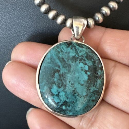 Men's Navajo Blue Spiderweb Turquoise Pendant Necklace | Sterling Silver | Authentic Native American Handmade | 16225