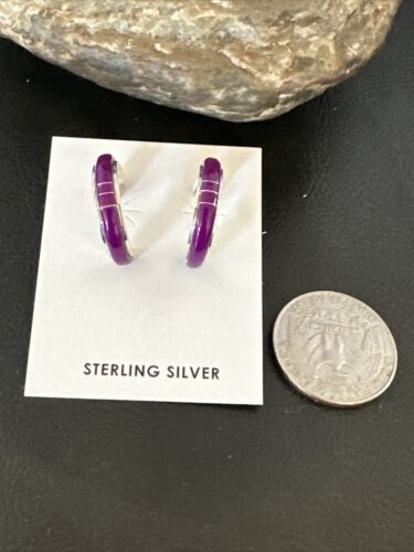 Navajo Purple Sugilite Inlay Earrings | Sterling Silver | 0.25" | 16745