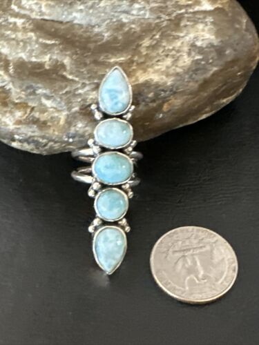 Navajo Blue Larimar Multi-Stone Ring | Authentic Native American Sterling Silver | Multi-Stone | Sz 5.5 | 15977