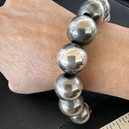 Navajo Pearl Round Beads Bracelet | 18mm | 7.5" | Sterling Silver | Authentic Native American Handmade | 17160 - Masha USA