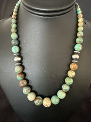 Navajo Green Turquoise Bead Necklace | Sterling Silver | Graduated | Authentic Native American | 18" | 17402