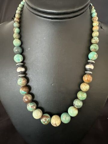 WoMens Navajo Green Turquoise Sterling Silver Bead Necklace 17402