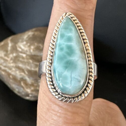 Navajo Blue Larimar Ring | Sterling Silver | Sz 8 | Authentic Native American Handmade | 17650