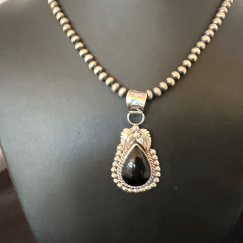 Native American Men's Pendant | Navajo Pearls | Sterling Silver Black Onyx Necklace | 16131