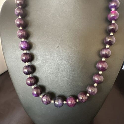 Navajo Purple Sugilite Round Bead Necklace | Sterling Silver | Indian | 20" | 17504 - Masha USA