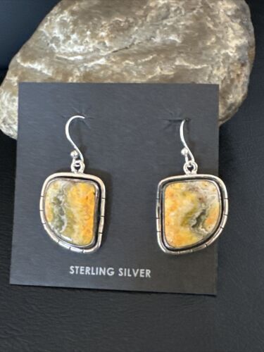 Navajo Bumblebee Jasper Earrings | Sterling Silver | Authentic Native American Handmade | 15834
