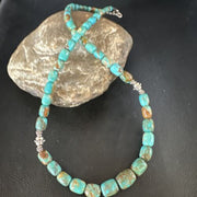 Navajo Blue Turquoise Graduated Necklace | Sterling Silver | Authentic Native American | 18" | 15268