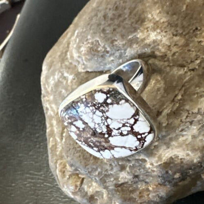 Women's Wild Horse Turquoise Ring | Navajo Sterling Silver | Sz 7 Adjustable | Authentic Native American Handmade | 15545