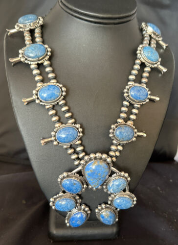 Navajo Denim Lapis Pendant Necklace | Sterling Silver Naja | Authentic Native American Handmade | 14987