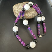 Navajo Purple Sugilite Onyx Howlite Bead Necklace | Sterling Silver | 25" | Authentic Native American Handmade | 16948