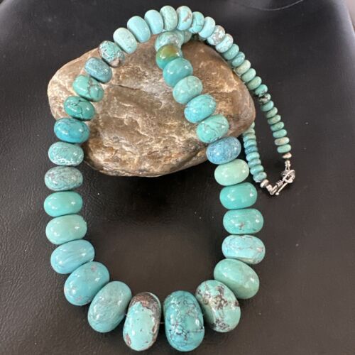 New Blue Turquoise Graduated Navajo Pearls Necklace | Sterling Silver | Authentic Native American | 23" | 16596