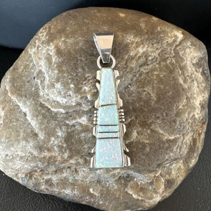 Navajo White Opal Inlay Pendant Necklace | Sterling Silver | Authentic Native American Handmade | 15679