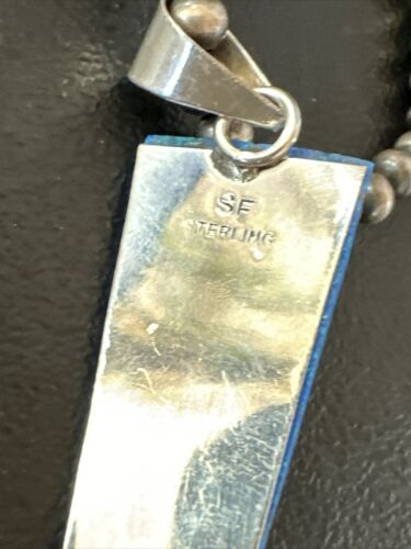Navajo Blue Opal Inlay Pendant | Sterling Silver Necklace with Pearls | Authentic Native American Handmade | 16905