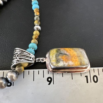 Men's BumbleBee Jasper Pendant Necklace | Navajo Pearls | Sterling Silver | Authentic Native American Handmade | 16882