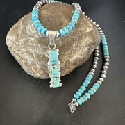Turquoise #8 Inlay Pendant Necklace | Navajo Sterling Silver | Authentic Native American Handmade | 17072