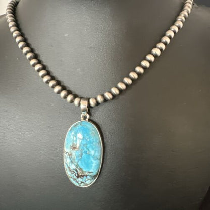 Navajo Blue Spiderweb Turquoise Pendant Necklace | Sterling Silver | Authentic Native American Handmade | 17023