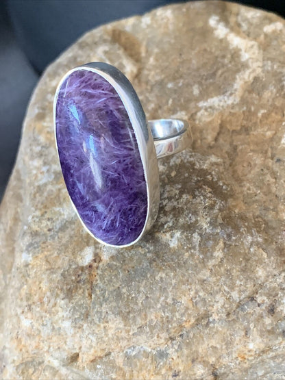 Navajo Purple Charoite Adjustable Ring | Sterling Silver | Sz 8 | Authentic Native American Handmade | 10520
