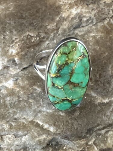 Navajo Green Mojave Turquoise Ring | Sterling Silver | Sz 7 | Authentic Native American Handmade | 15597