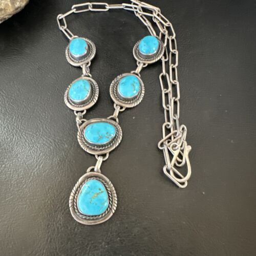 Navajo Lariat Necklace with Blue Kingman Turquoise | Sterling Silver | 26" | 15907