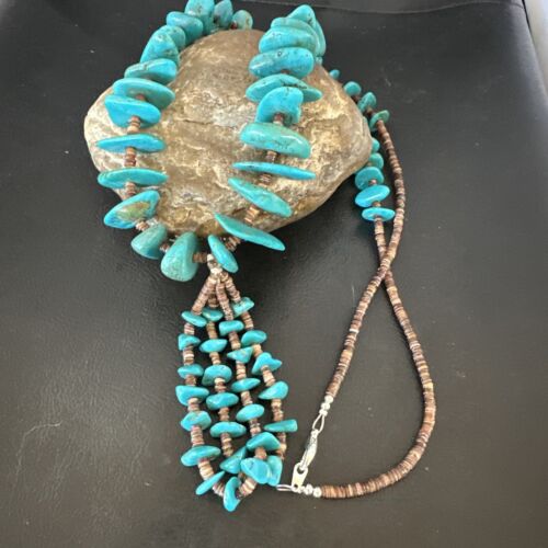 Santo Domingo Spiny Blue Kingman Turquoise Shell Jacla Necklace | 29" | Authentic Native American Handmade | 16000