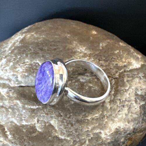 Women's Purple Charoite Navajo Oval Ring | Sterling Silver | Sz 9 | Authentic Native American Handmade | 16050