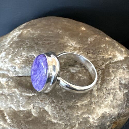 Women's Purple Charoite Navajo Oval Ring | Sterling Silver | Sz 9 | Authentic Native American Handmade | 16050
