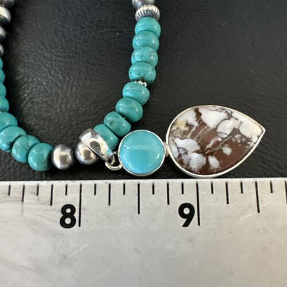Navajo Wild Horse | Blue Kingman Turquoise Pendant Necklace | Sterling Silver | 17576