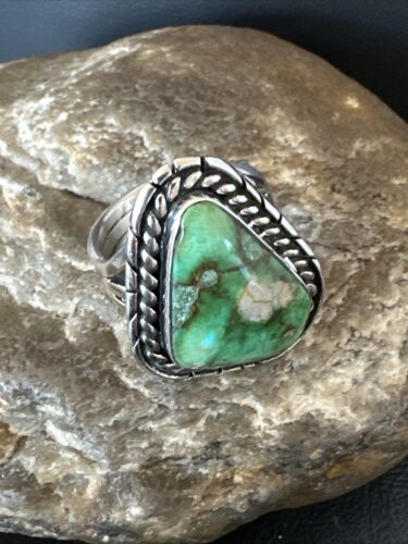 Women's Green Sonoran Turquoise Ring | Navajo Sterling Silver | Sz 8.5 | Authentic Native American Handmade | 16394