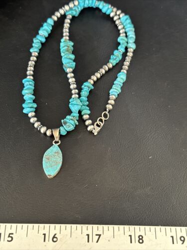 Navajo Kingman Turquoise Pendant Necklace | Sterling Silver | 22" | Authentic Native American Handmade | 14835