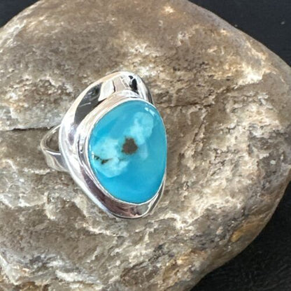 Navajo Blue Kingman Turquoise Ring | Sterling Silver | Sz 10 | Authentic Native American Handmade | 16583