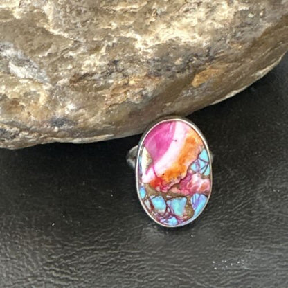 Navajo Blue Turquoise Purple Spiny Oyster Ring | Sterling Silver | Sz 8 | Authentic Native American Handmade | 16623