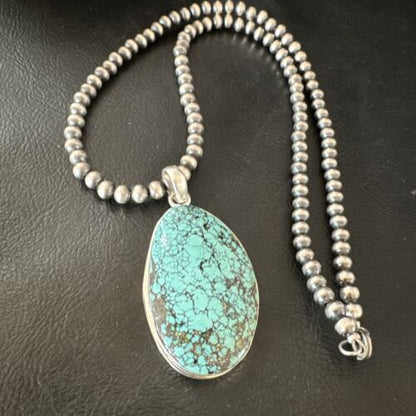Men's Navajo Blue Spiderweb Turquoise Pendant Necklace | Sterling Silver | Authentic Native American Handmade | 16194
