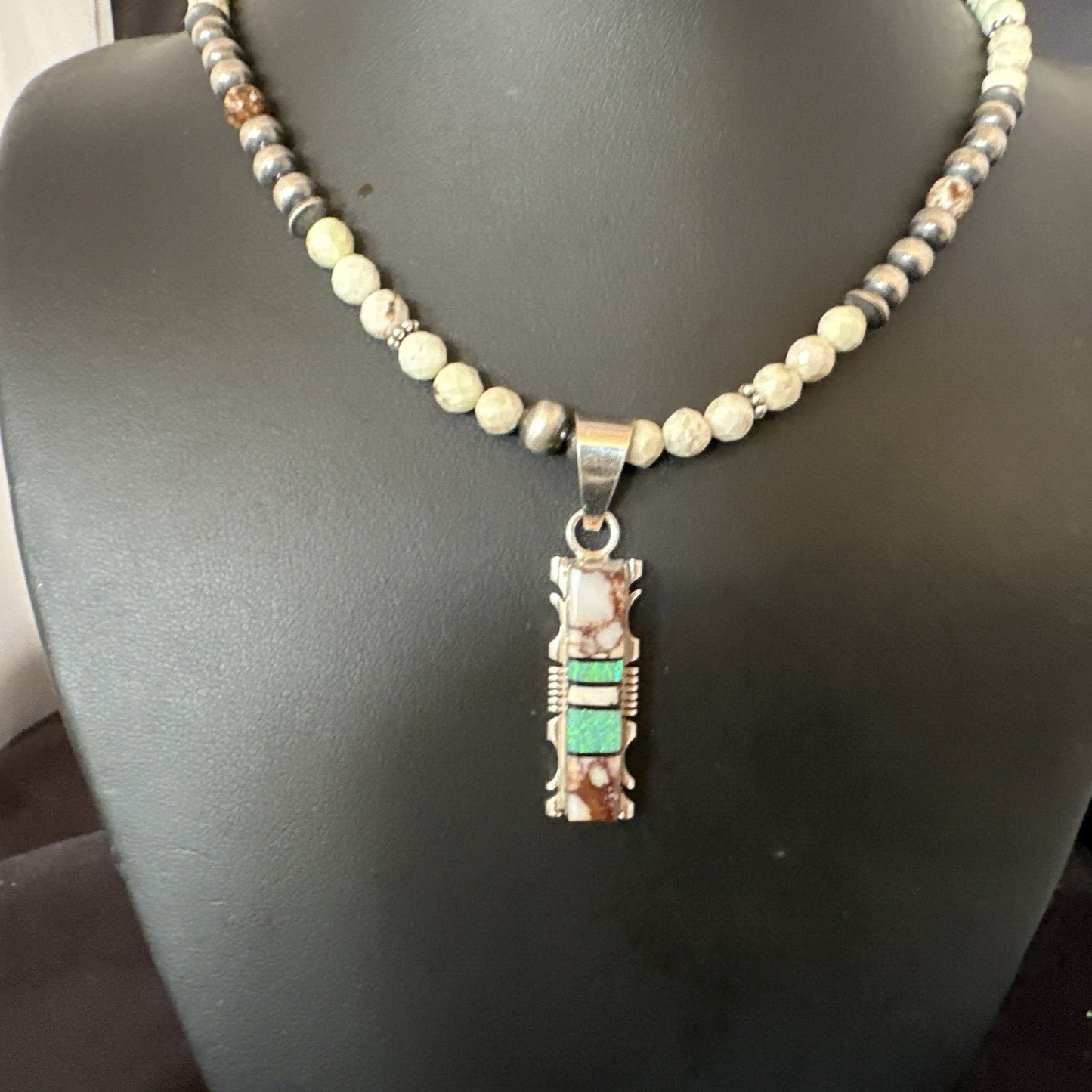 Women's Navajo Sterling Silver Wild Horse Opal Pendant Necklace | Multi-Stone | 15812 - Masha USA