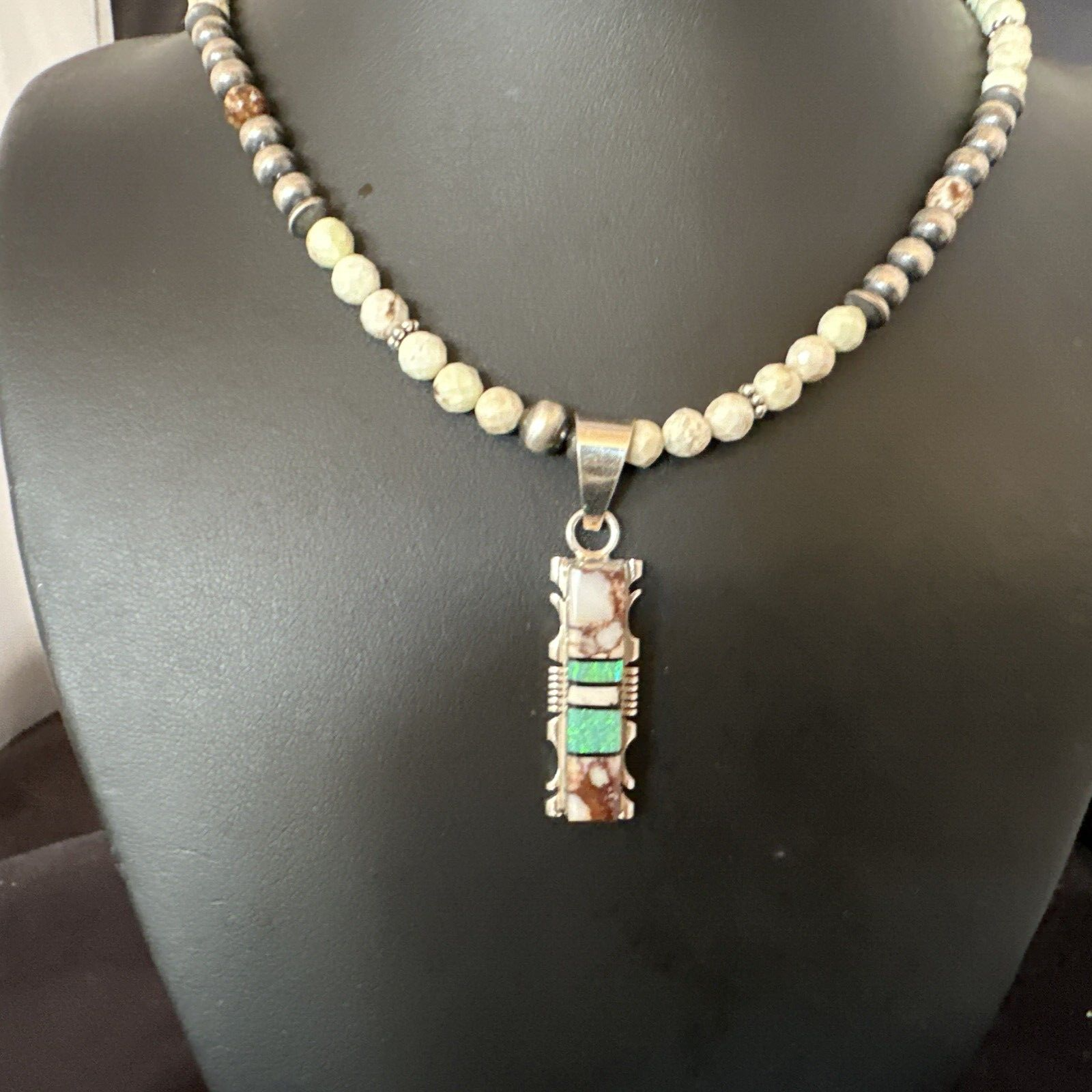 Women's Navajo Sterling Silver Wild Horse Opal Pendant Necklace | Multi-Stone | 15812 - Masha USA