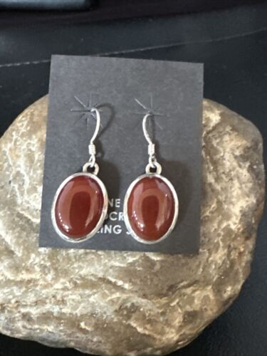 Navajo Burgundy Carnelian Dangle Earrings | Sterling Silver | Authentic Native American Handmade | 14927