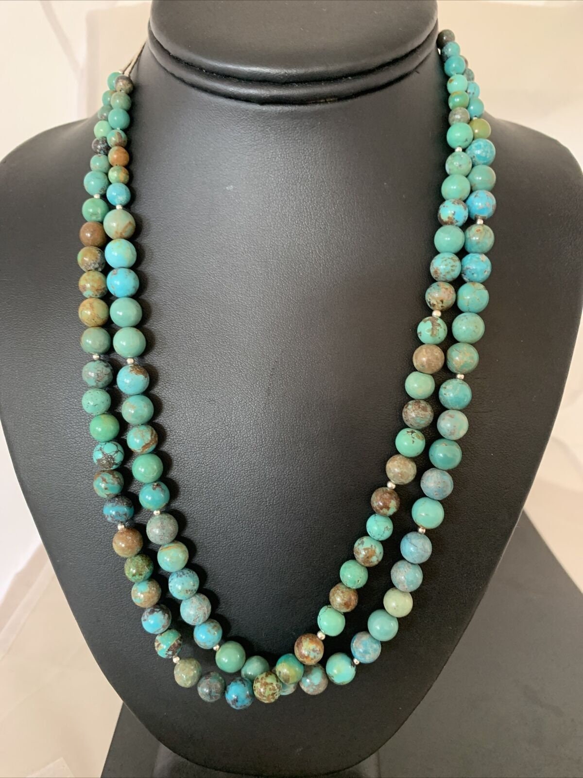 Navajo Sterling Silver Heishi Necklace | Blue Green Turquoise Beads | Authentic Native American Handmade | 02023