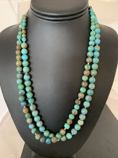 Navajo Sterling Silver Heishi Necklace | Blue Green Turquoise Beads | Authentic Native American Handmade | 02023