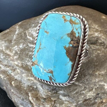 Men's Blue Turquoise #8 Navajo Ring | Sterling Silver | Sz 10.5 | 16637