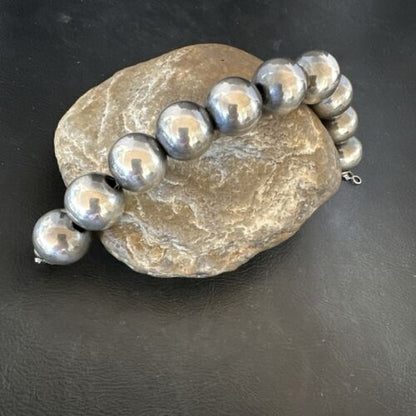 Navajo Pearl Round Beads Bracelet | 18mm | 7.5" | Sterling Silver | Authentic Native American Handmade | 17160 - Masha USA
